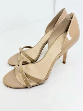 Aerin Patent Leather Beige Open-Toe Stiletto Heels